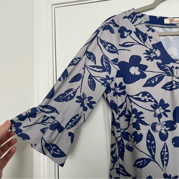 Women’s Axyeh blue floral ruffle sleeve shift dress size medium M - Picture 2 of 5